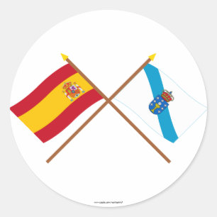 Sticker Rond Drapeaux croisés d'Espagne et de Galice