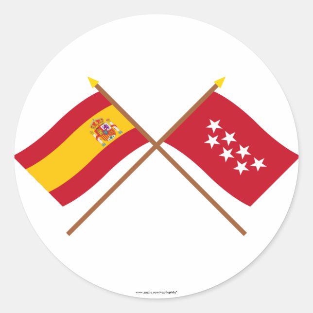 Sticker Rond Drapeaux croisés d'Espagne et de Madrid (Devant)