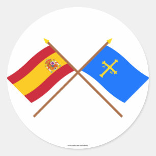 Sticker Rond Drapeaux croisés d'Espagne et des Asturies