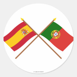 Sticker Rond Drapeaux croisés d'Espagne et du Portugal