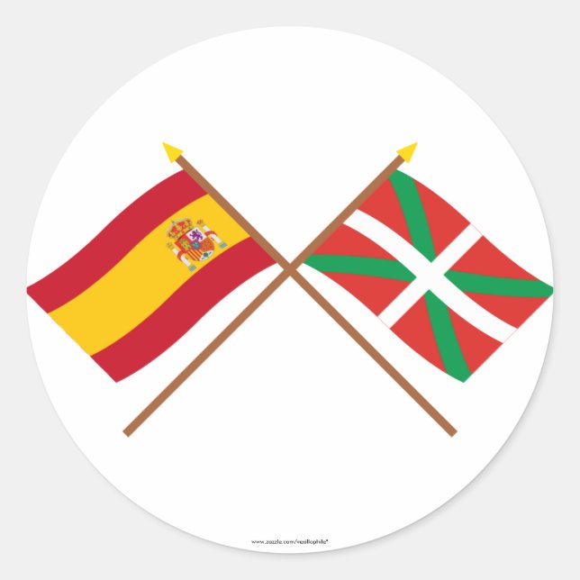 Sticker Rond Drapeaux croisés d'Espagne et País Vasco (Euskadi) (Devant)