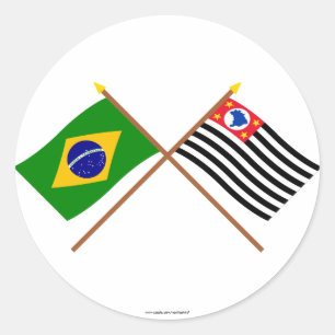 Sticker Rond Drapeaux croisés du Brésil et de São Paulo