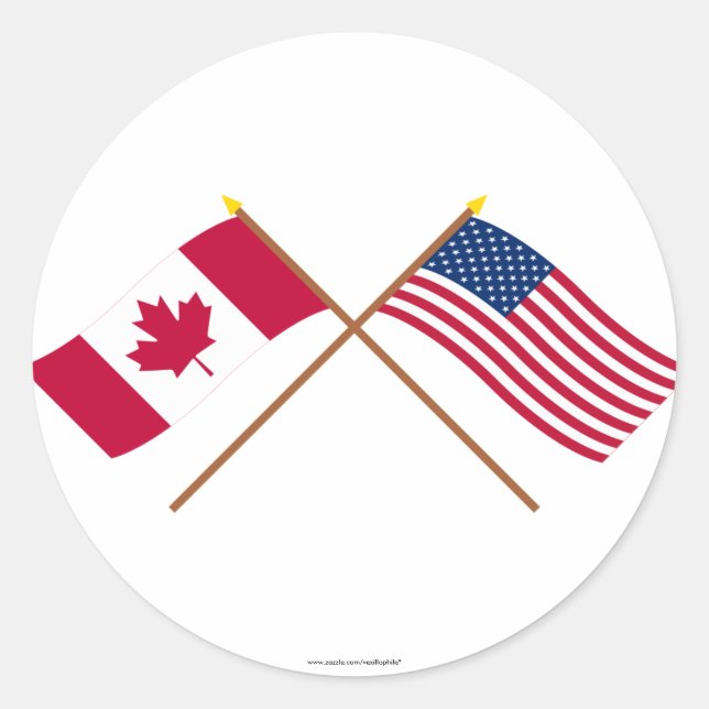 Sticker Rond Drapeaux croisés du Canada et des États-Unis (Devant)