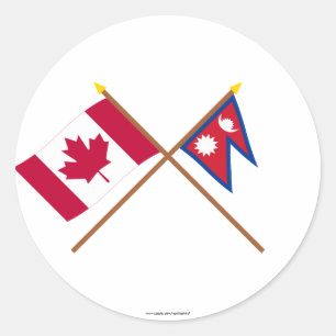 Sticker Rond Drapeaux croisés du Canada et du Népal