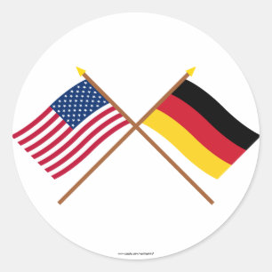 Sticker Rond Drapeaux croisés États-Unis et Allemagne