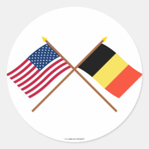 Sticker Rond Drapeaux croisés États-Unis et Belgique