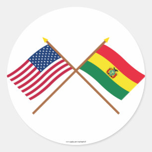 Sticker Rond Drapeaux croisés États-Unis et Bolivie