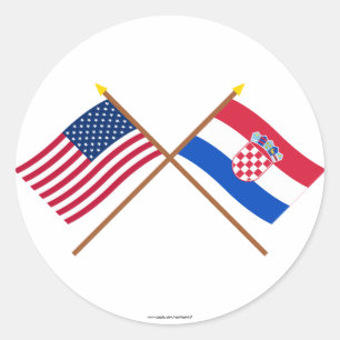 Sticker Rond Drapeaux croisés États-Unis et Croatie