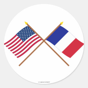 Sticker Rond Drapeaux croisés États-Unis et France