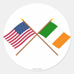 Sticker Rond Drapeaux croisés États-Unis et Irlande