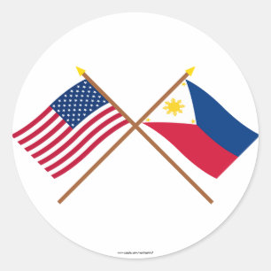 Sticker Rond Drapeaux croisés États-Unis et Philippines