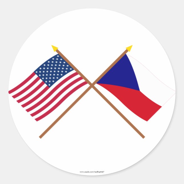 Sticker Rond Drapeaux croisés États-Unis et République tchèque (Devant)