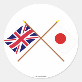 Sticker Rond Drapeaux croisés Royaume-Uni et Japon