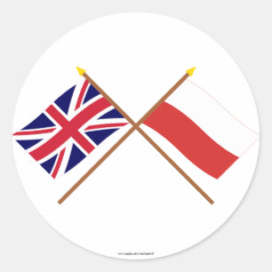 Sticker Rond Drapeaux croisés Royaume-Uni et Pologne