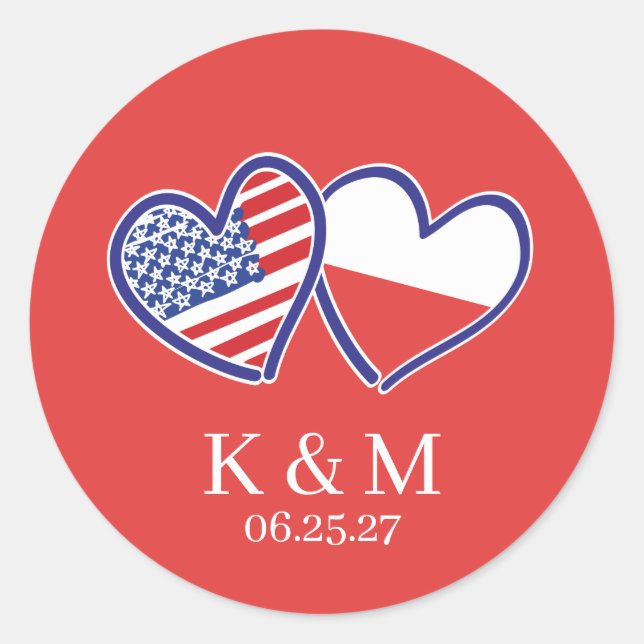 Sticker Rond Drapeaux de coeur polono-américains (Devant)
