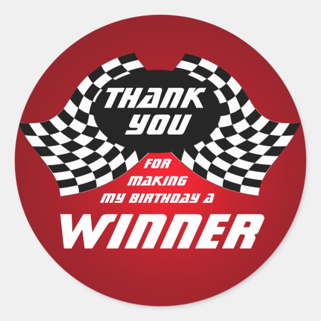 Sticker Rond Drapeaux de course Merci rouge (Devant)