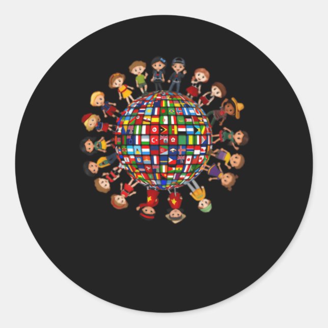 Sticker Rond Drapeaux De La Diversité Culturelle Mondiale Autou (Devant)