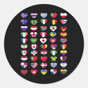 Sticker Rond Drapeaux de la forme cardiaque des pays