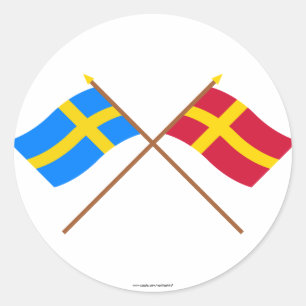 Sticker Rond Drapeaux de landskap croisé de la Suède et du