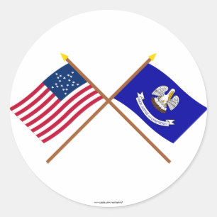 Sticker Rond Drapeaux d'état US 20 étoiles et Louisiane travers