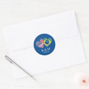 Sticker Rond Drapeaux du cœur américain brésilien