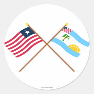 Sticker Rond Drapeaux du Libéria traversé et du comté de River