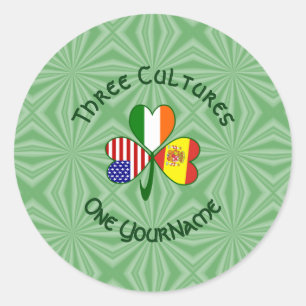 Sticker Rond Drapeaux Shamrock Espagne Irlande États-Unis