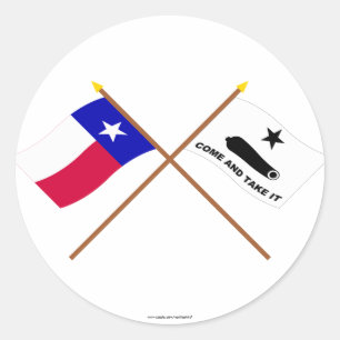 Sticker Rond Drapeaux texans et Gonzales traversés