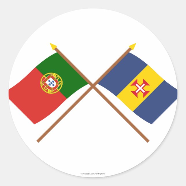 Sticker Rond Drapeaux traversés du Portugal et de Madère (Devant)