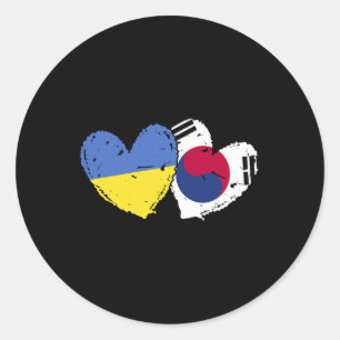 Sticker Rond Drapeaux Ukraine Corée du Sud Cœur Drapeaux ukrain