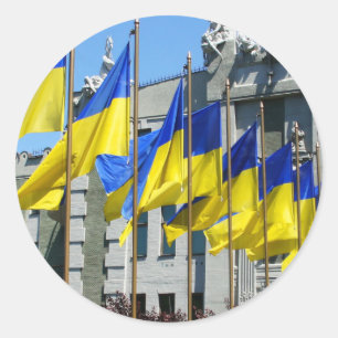 Sticker Rond Drapeaux ukrainiens