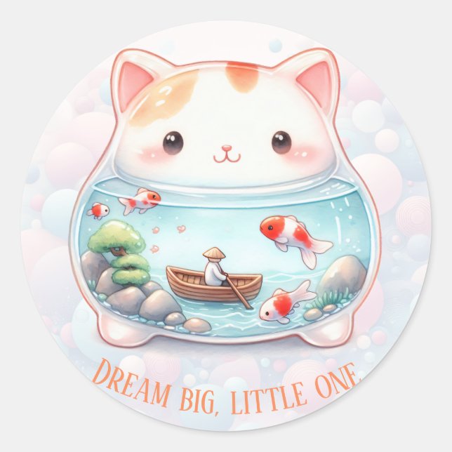 Sticker Rond Dream Big, Little One - Chat - (Devant)