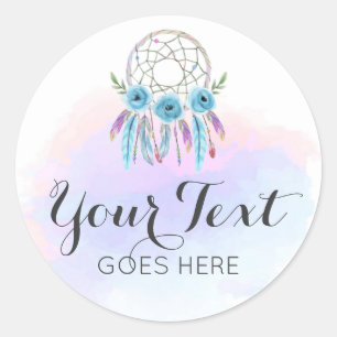 Sticker Rond Dreamcatcher Aquarelle Plumes Rustique Boho Chic