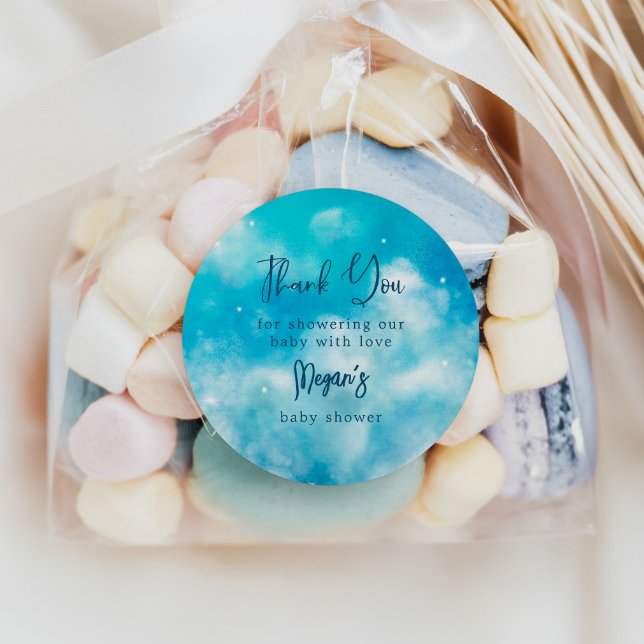 Sticker Rond Dreamy Blue Cloud 9 Baby shower Favoriser (Créateur téléchargé)
