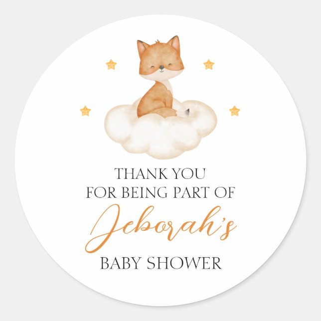 Sticker Rond Dreamy Fox Baby shower Merci (Devant)