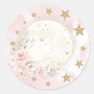 Sticker Rond Dreamy Moon Blush Or Rose Flore Vert Baby