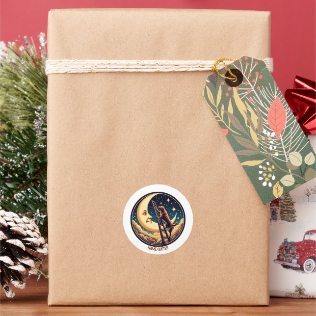 Sticker Rond Dreamy Moon & Dog Climbing Ladder (vacances)