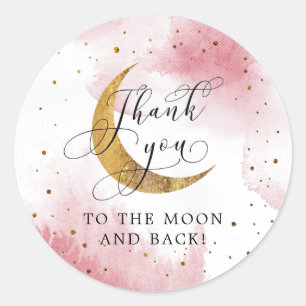 Sticker Rond Dreamy Pink au-dessus de la lune Fille fête d'anni