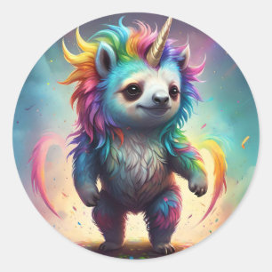 Sticker Rond Dreamy Slothicorn : Un Imaginaire Rainbow Baby,