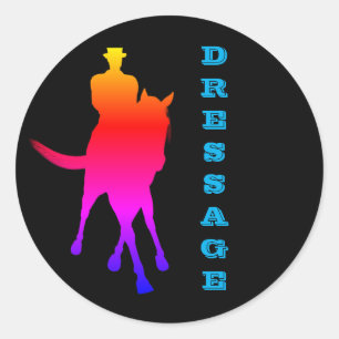 Sticker Rond Dressage Cheval Et Rider Arc-En-Ciel