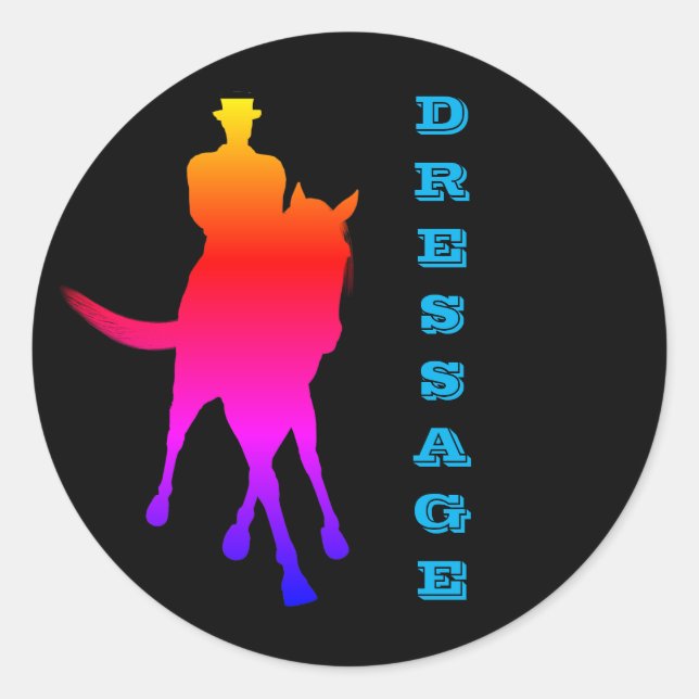 Sticker Rond Dressage Cheval Et Rider Arc-En-Ciel (Devant)