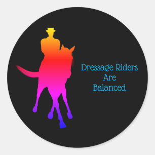 Sticker Rond Dressage Les Riders Sont Équilibrés Cheval Arc-En-