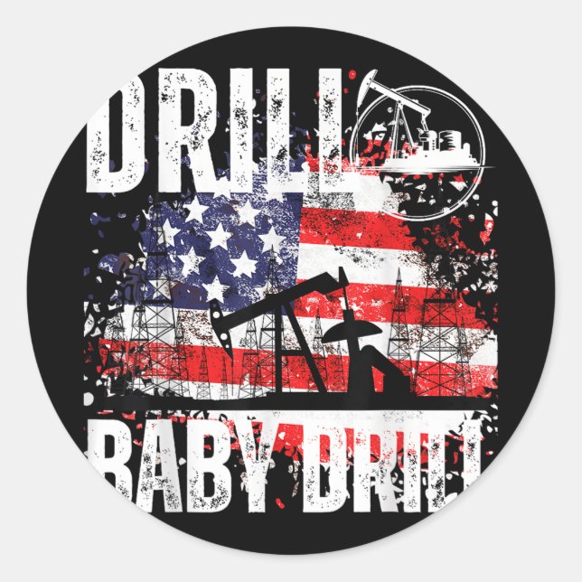 Sticker Rond Drill Bébé Drill Oilfield American Flag Oil Drilli (Devant)