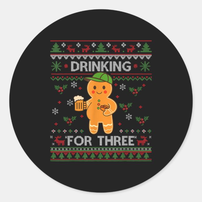 Sticker Rond Drinking For Three Pregnancy Announcement Ugly Swe (Devant)