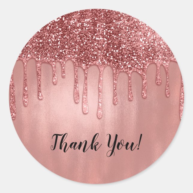 Sticker Rond Dripping in Rose Gold Glitter Pretty Pink Drips (Devant)