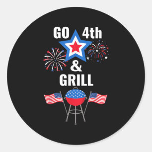 Sticker Rond Drôle 4 Juillet Go 4 Et Grill Fumer Grille