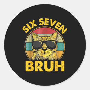 Sticker Rond Drôle 67 Meme Six Sept Bruh Chat Vintage Gen Z Alp