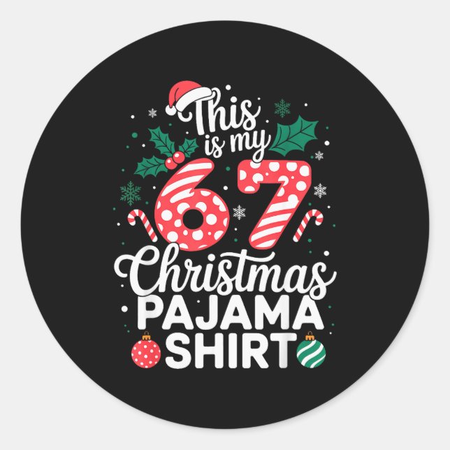 Sticker Rond Drôle 67 Six Sept Mème Brainrot Cringe Noël  (Devant)