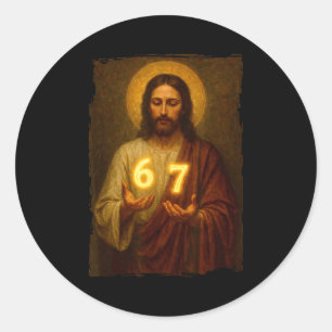 Sticker Rond Drôle 6 7 Jésus. Absurd Six Seven Mème, Ado bizarr