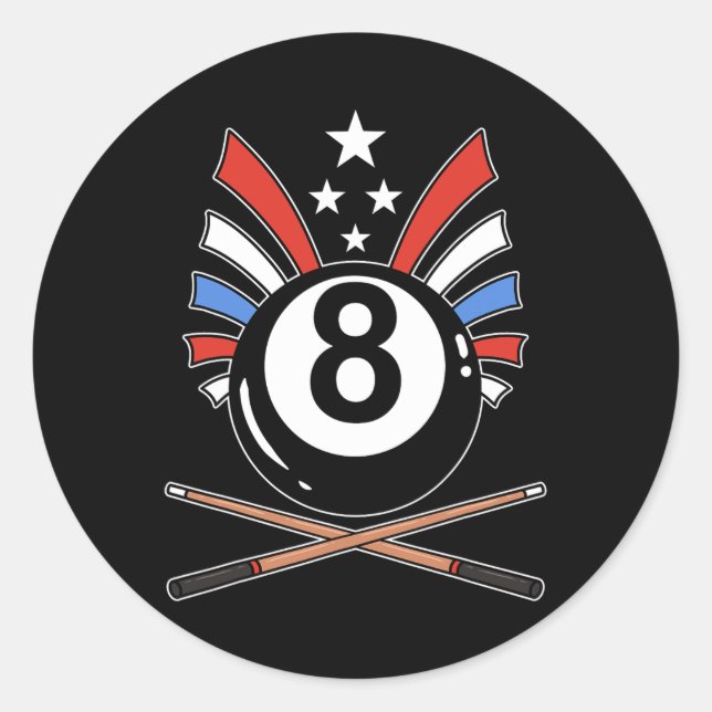 Sticker Rond Drôle 8 Ball Billard Joueur Huit Ball Billi (Devant)